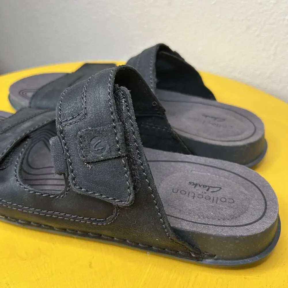 Clarks Crestview Men’s Size 8.5 Leather Extreme Comfort Black Easy Slide Sandals